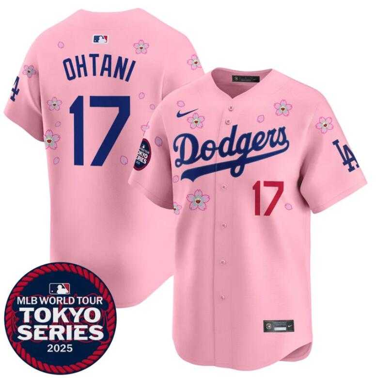 Men%27s Los Angeles Dodgers #17 Shohei Ohtani Pink 2025 Tokyo Series Limited Stitched Jersey Dzhi->los angeles dodgers->MLB Jersey